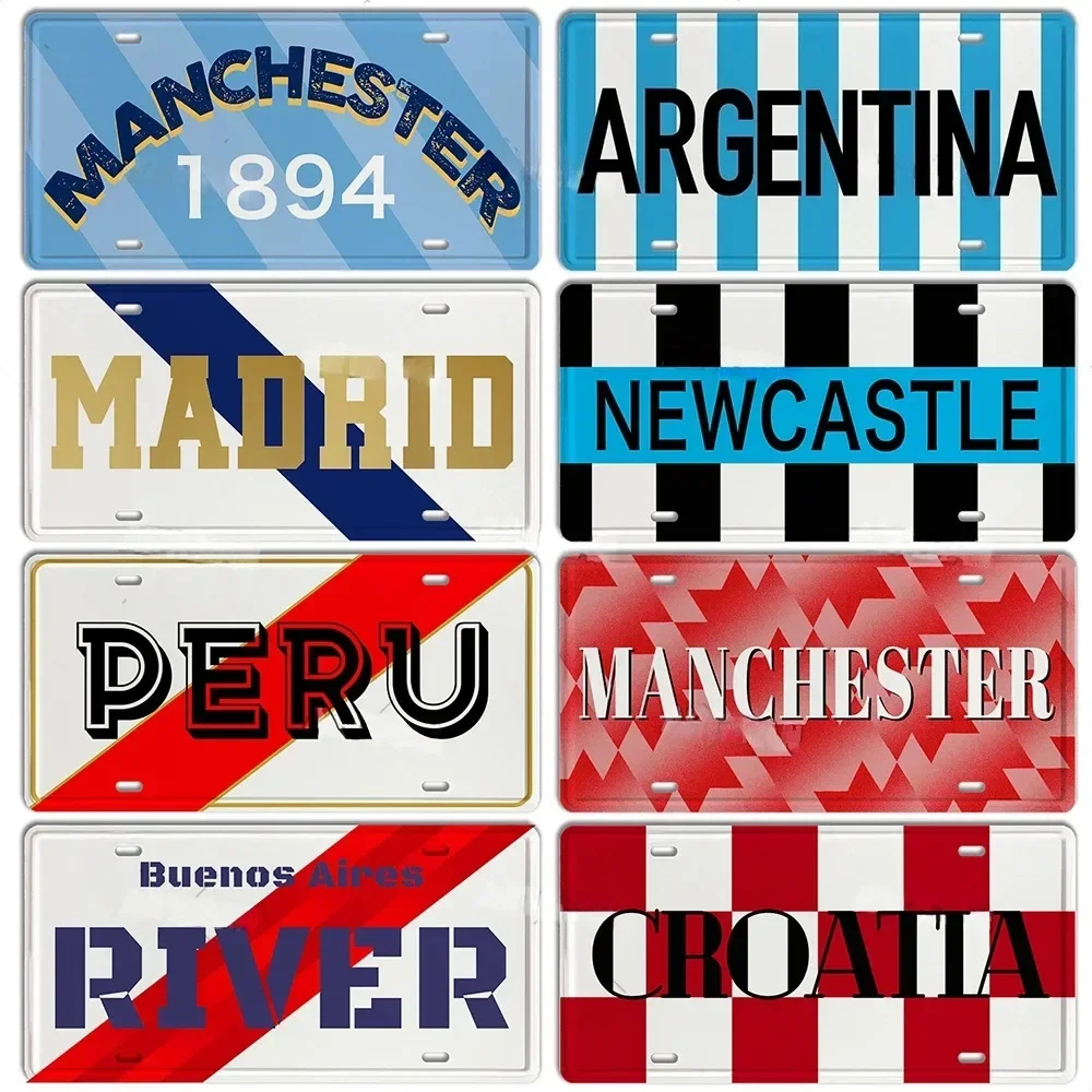 Premium Metal License Plate Plaque Milan Barcelona Madrid Football Team Pattern Aluminum Art Sign Retro Style Home Wall Decor Or
