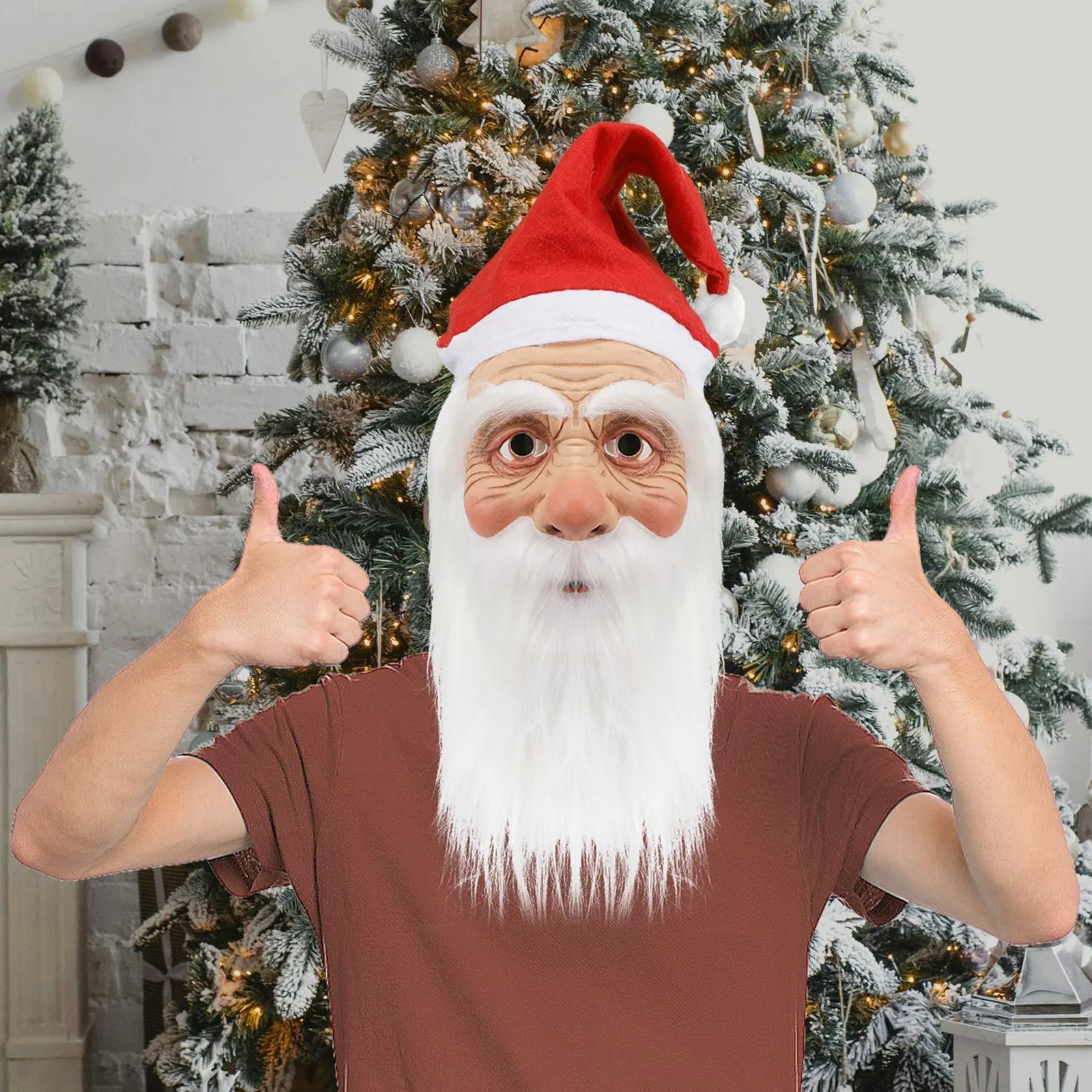 عيد الميلاد سانتا كلوز قناع اللاتكس سانتا كلوز نفس النمط غطاء رأس اللاتكس الأبيض اللحية الرجل العجوز قناع الدعامة لعب الأدوار غطاء رأس