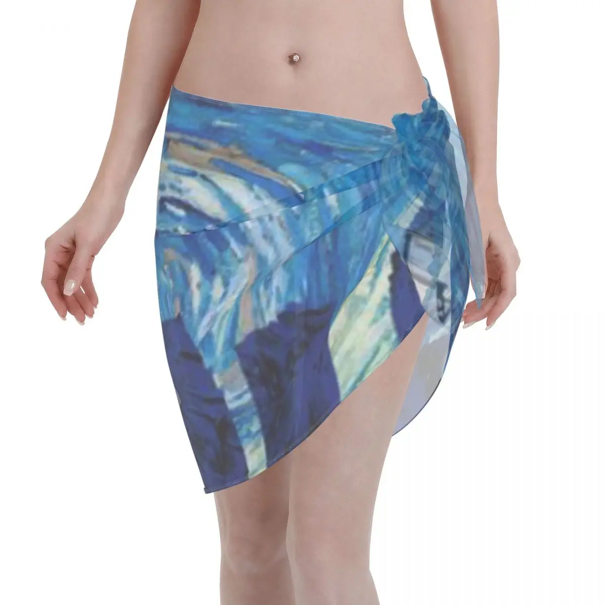 Promotion Tampa Van Gogh Starry Night Women's Beach Wrap SkirtSeafood Restaurant Outing Cover Up Pareo
