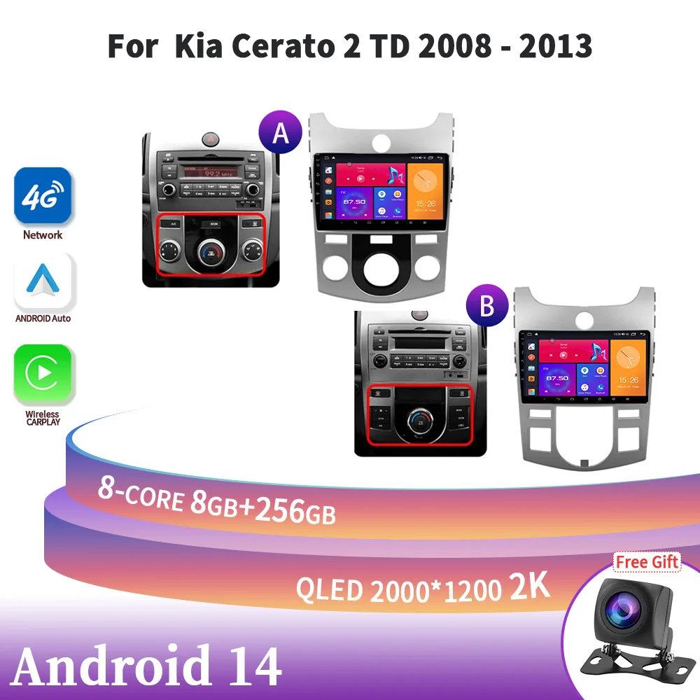 

Wireless Carplay Stereo Android 14 Multimedia Navigation For Kia Cerato 2 TD 2008-2013 A B Car Radio Multimedia Navigation 2DIN