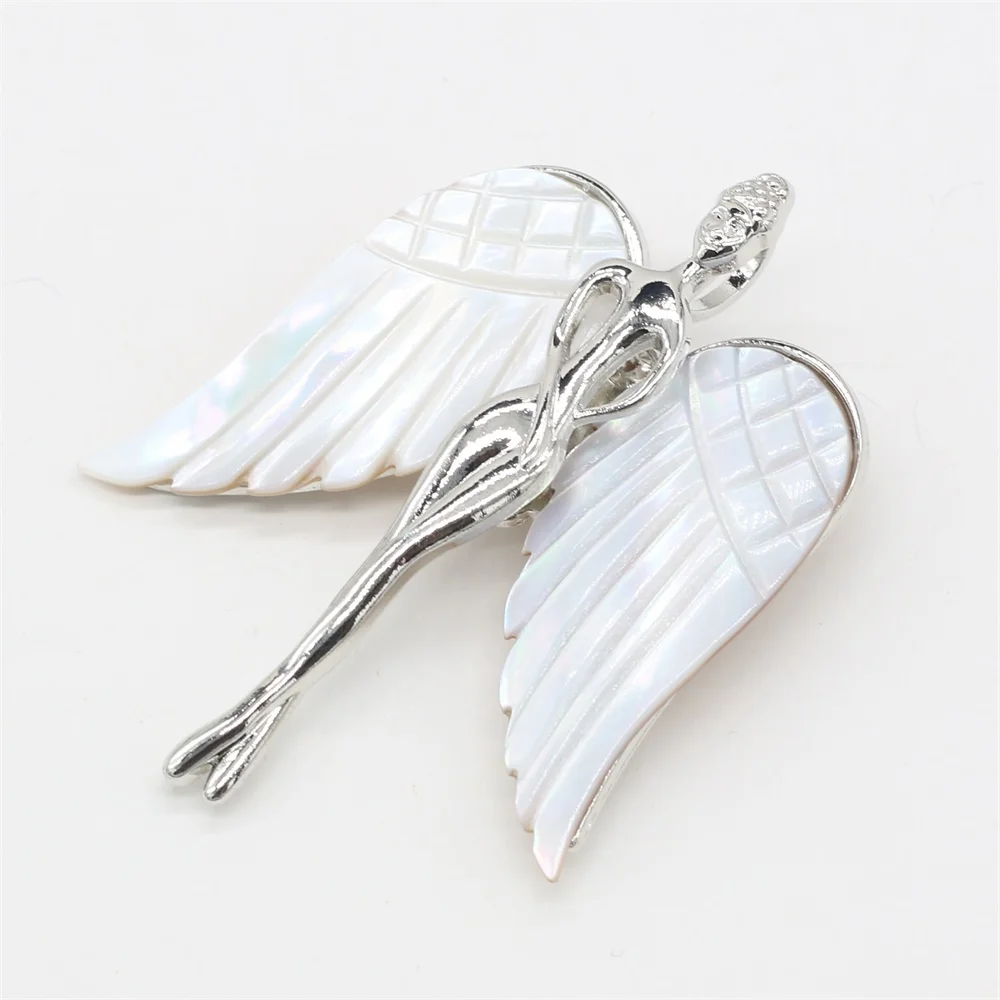 Natural Abalone Shell Lady Brooches Angel Shape Metal Alloy Pins for Women DIY Necklace Dress Coat Accessories Jewelry Gifts