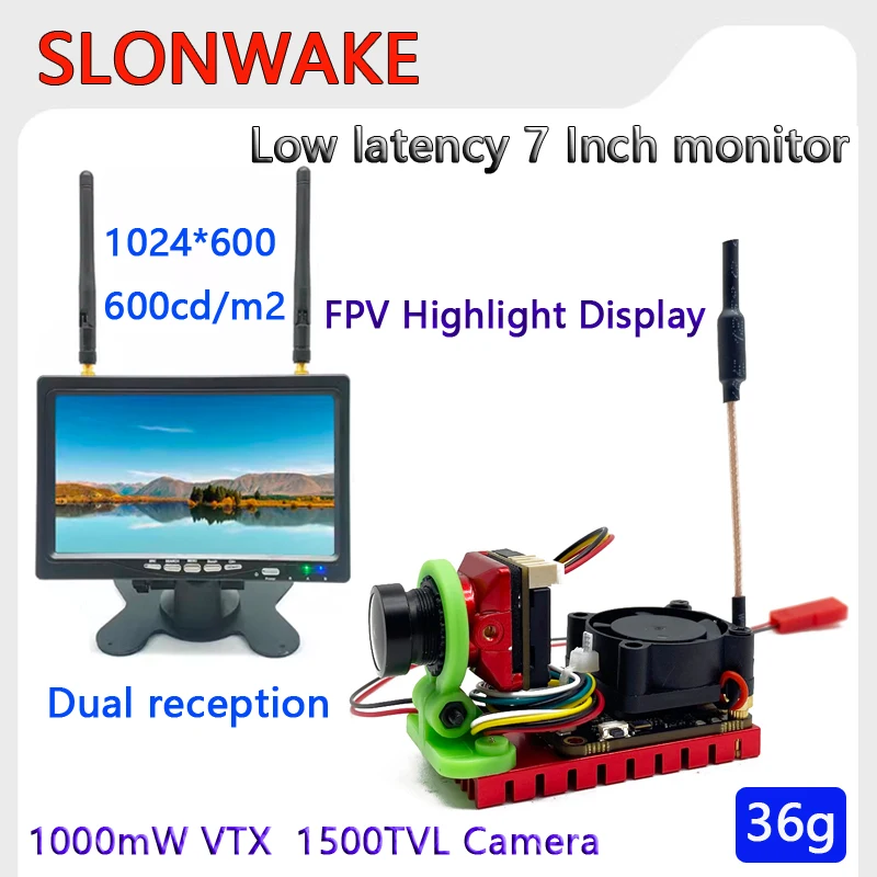 

Передатчик SLONWAKE 1000 МВт и камера B19 1500TVL + 5,8G IPS HD 600cd/m2 экран 7 дюймов ips высота