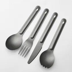 4 Pieces Set 100% Pure Titanium Material Outdoor Camping Travel Tablewares Food Grade Knife Spoon Fork Spoon-fork NO Rusting EDC