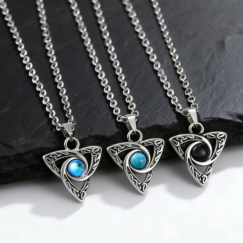 Vintage geometrische Halsketten für Männer, keltische Knoten-Halskette aus Edelstahl, Gothic-Punk-Schmuck, Geschenk für Ehemann, Sohn, Vater
