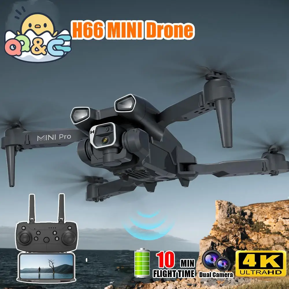 Mini Dron plegable H66 con cámara 4K, cuadricóptero con posicionamiento de flujo óptico aéreo Hd, juguetes de Avión Rc