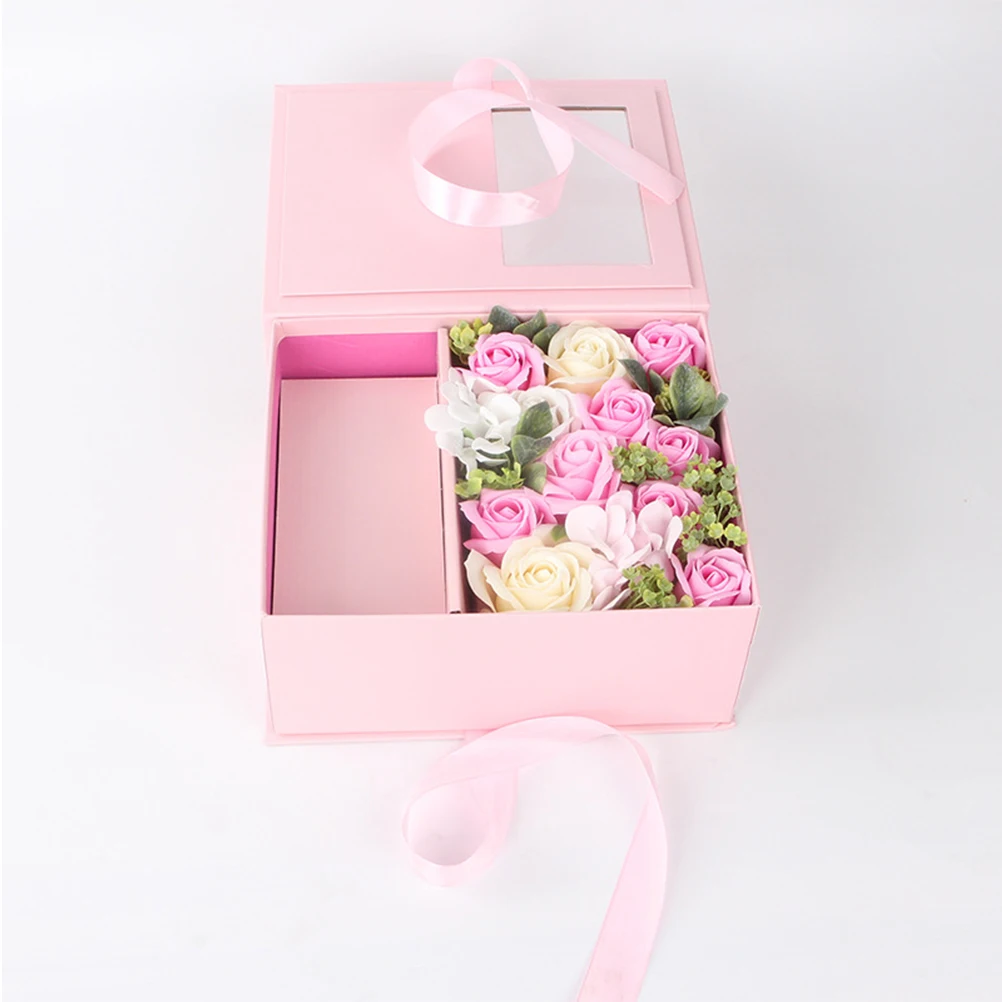 

1pc Soap Rose Box Pink Simulated Flower Eco-Friendly Valentine'S Day Gift For Wife Mother Girlfriend Wedding Home