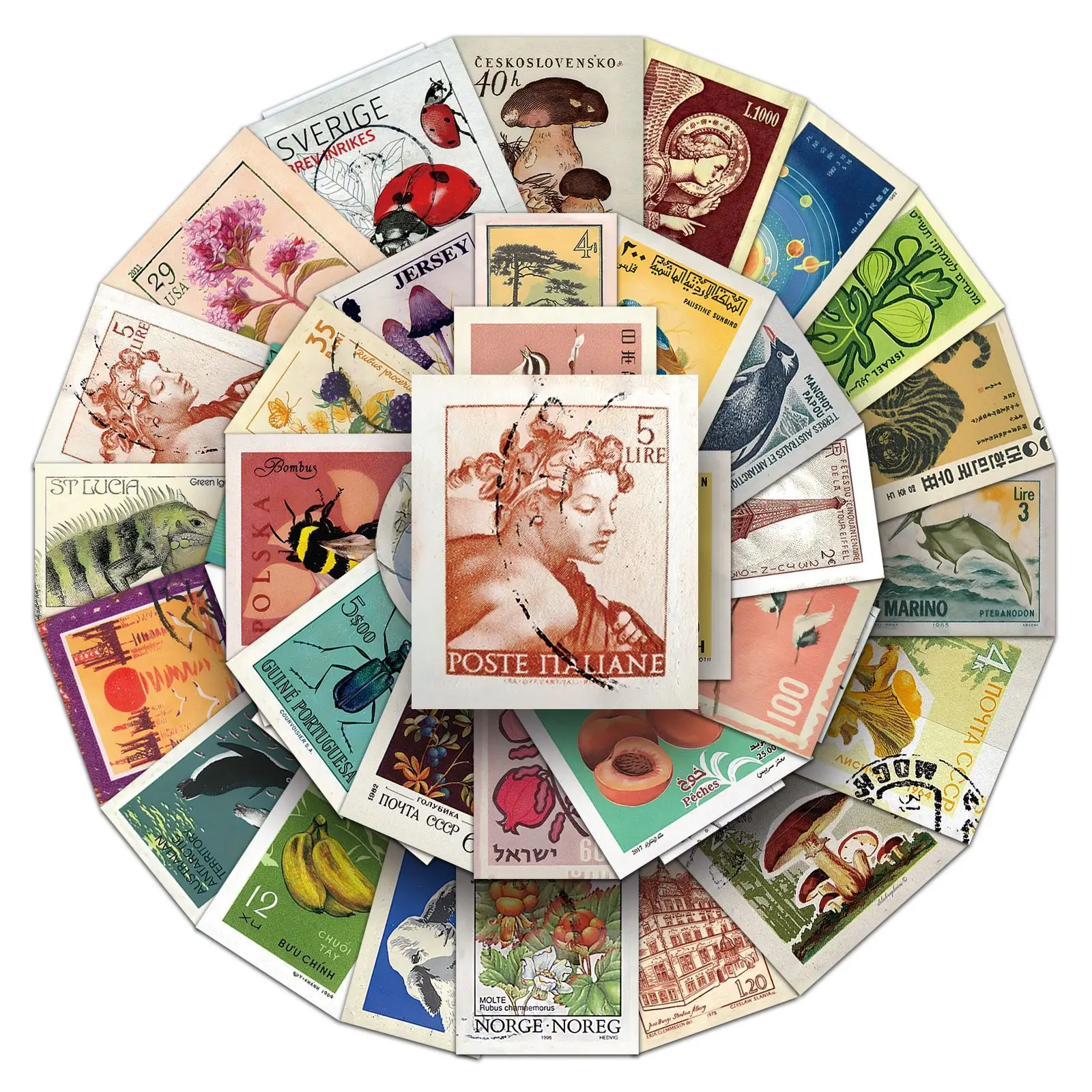 50 Pcs Vintage Postage Stickers Retro Mail Themed Decals Waterproof Vinyl For Laptop Phone Case Journal Ephemera Collection