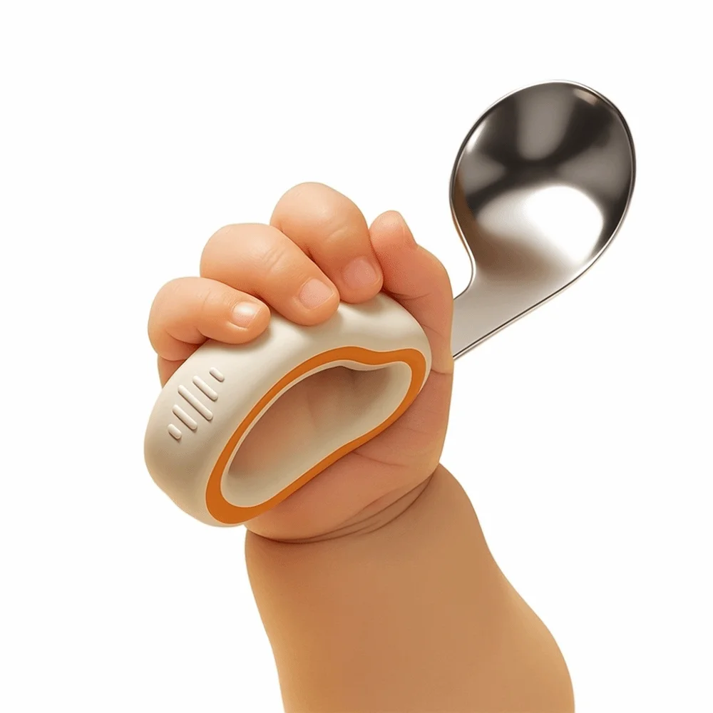 

Silicone Baby Fork and Spoon Set Self Feeding with Storage Box Baby Cutlery Short Handle Safe Child Tableware