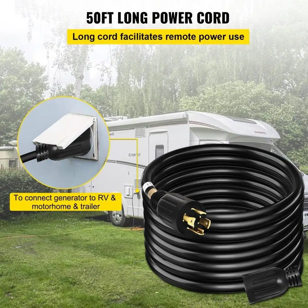 50FT 30Amp Generator Extension Cord - 4 Wire 10 Gauge Power Cable with Lock Connectors for 125V/250V