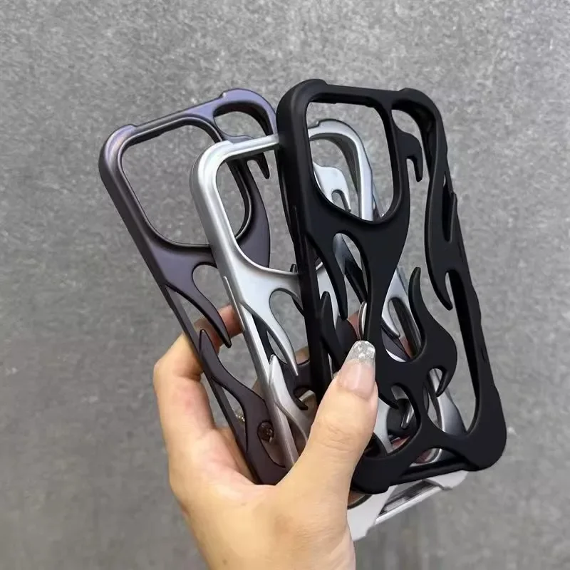 Matte hollow flame heat dissipation silicone case for iPhone 16 15 14 13 12 11 Pro Max Plus full scratch-proof soft phone cover image 6
