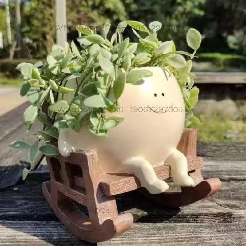 

Креативное милое украшение для офиса и кабинета: кашпо в виде качающегося кресла со смайликом