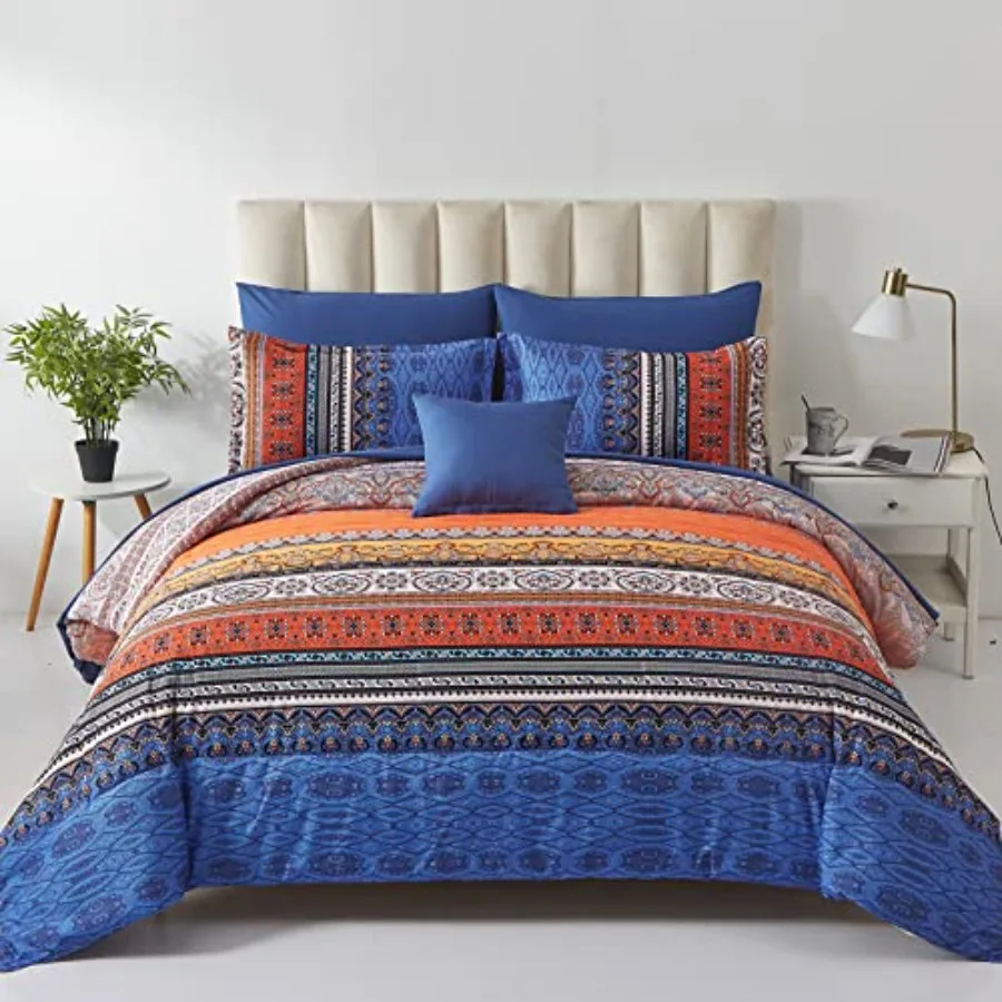 

Boho Comforter Set Size 8 Pcs Bed in a Bag Paisley Fall Comforter Sheet Set Bohemian Bedding SetSoft Microfiber Complete Beddin
