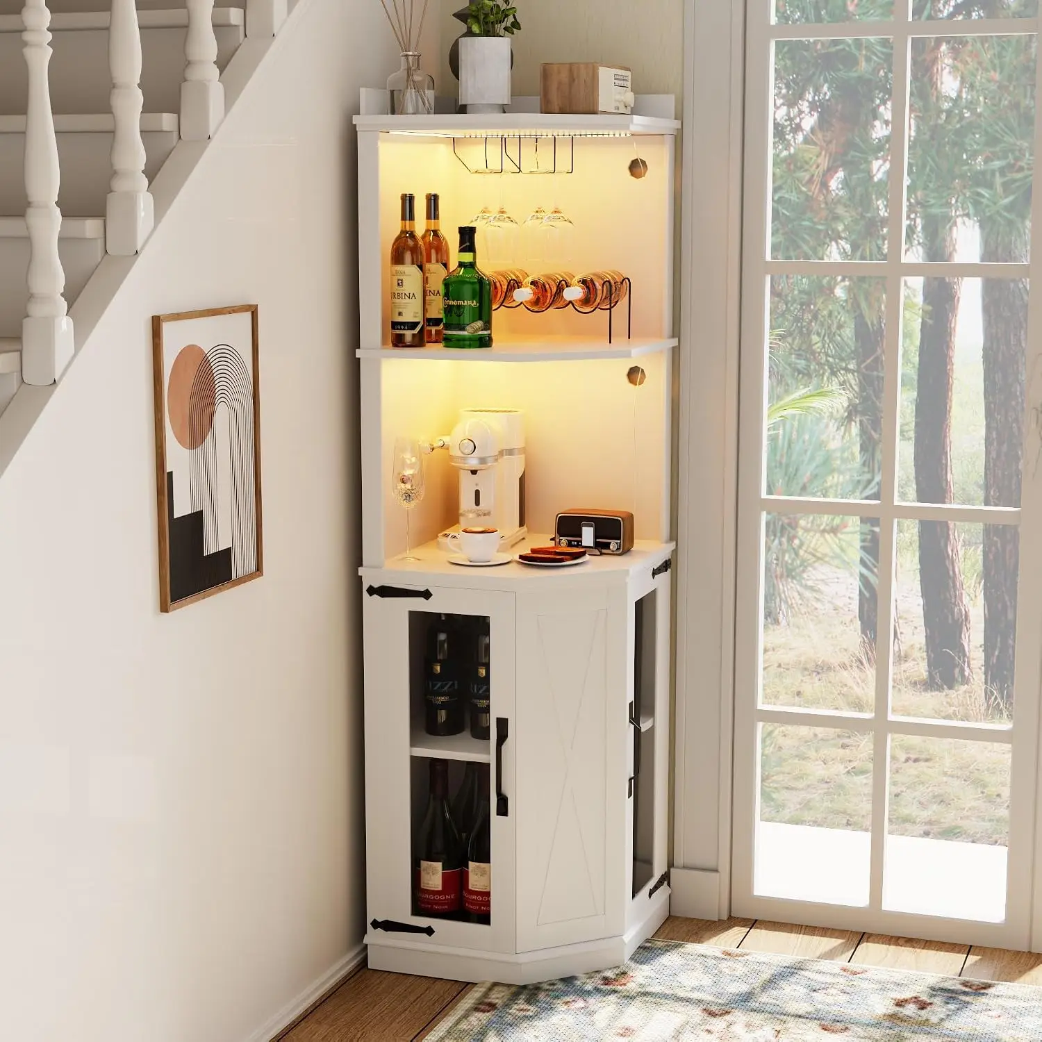 LED Corner Wine Cabinet Bar Storage Buffet Sideboard Cupboard, Customized