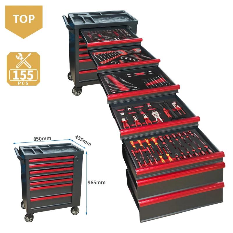 

2025 Tool Sets Box Roller Tool Cabinet/ Trolley/ Chest With 155Pcs Auto Repair Mechanical Tool Sets