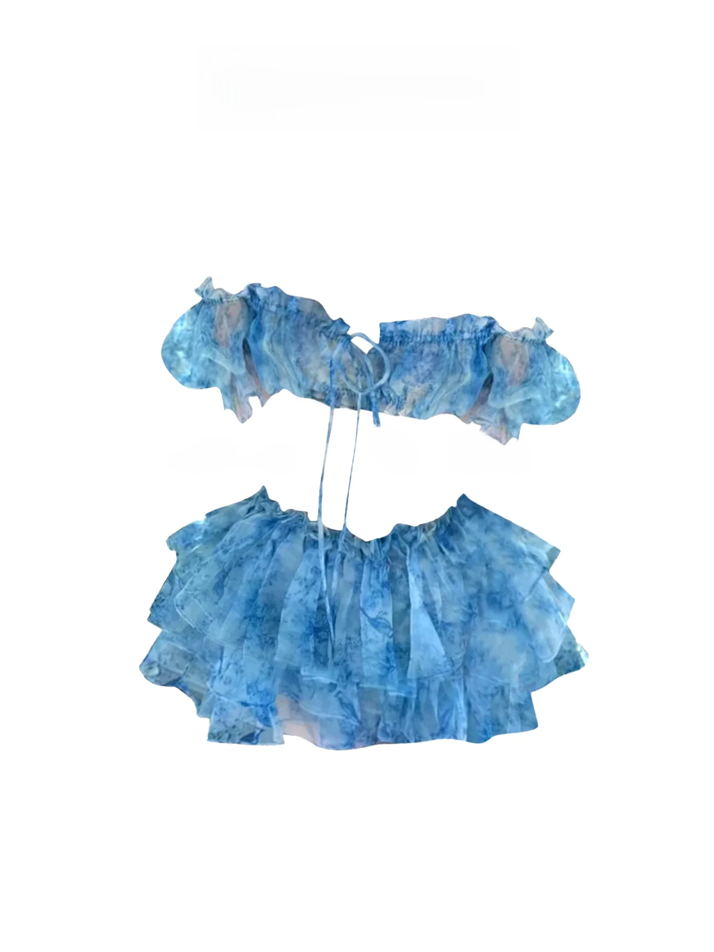 

HEZA Summer Beach Vaion Otago Lace Bubble Sve Top And f Skirt Set Women's plus Size Faionable Commute High Waist A...