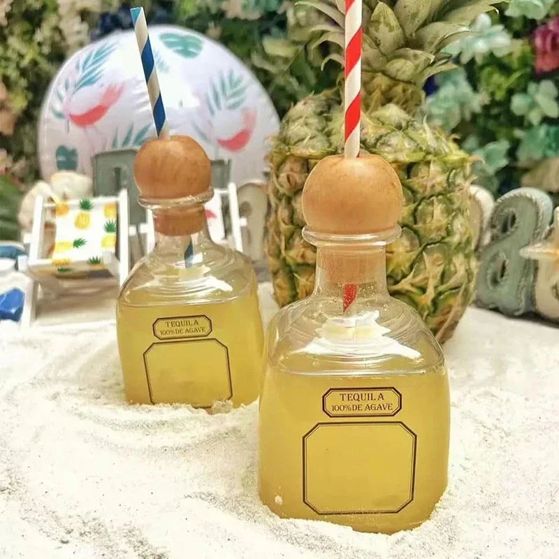 375ml Tequila Bottles Empty For Drinks Reusable Cups With Straw Hole Plastic Mini Patron Tequila Bottles Liquor Bottle Cups