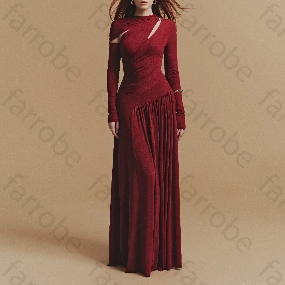 

Elegant Long Sleeves Knit Evening Dresses Sexy Pleat Celebrity Dress Exquisite High Quality Prom Party Gown for Women Customized