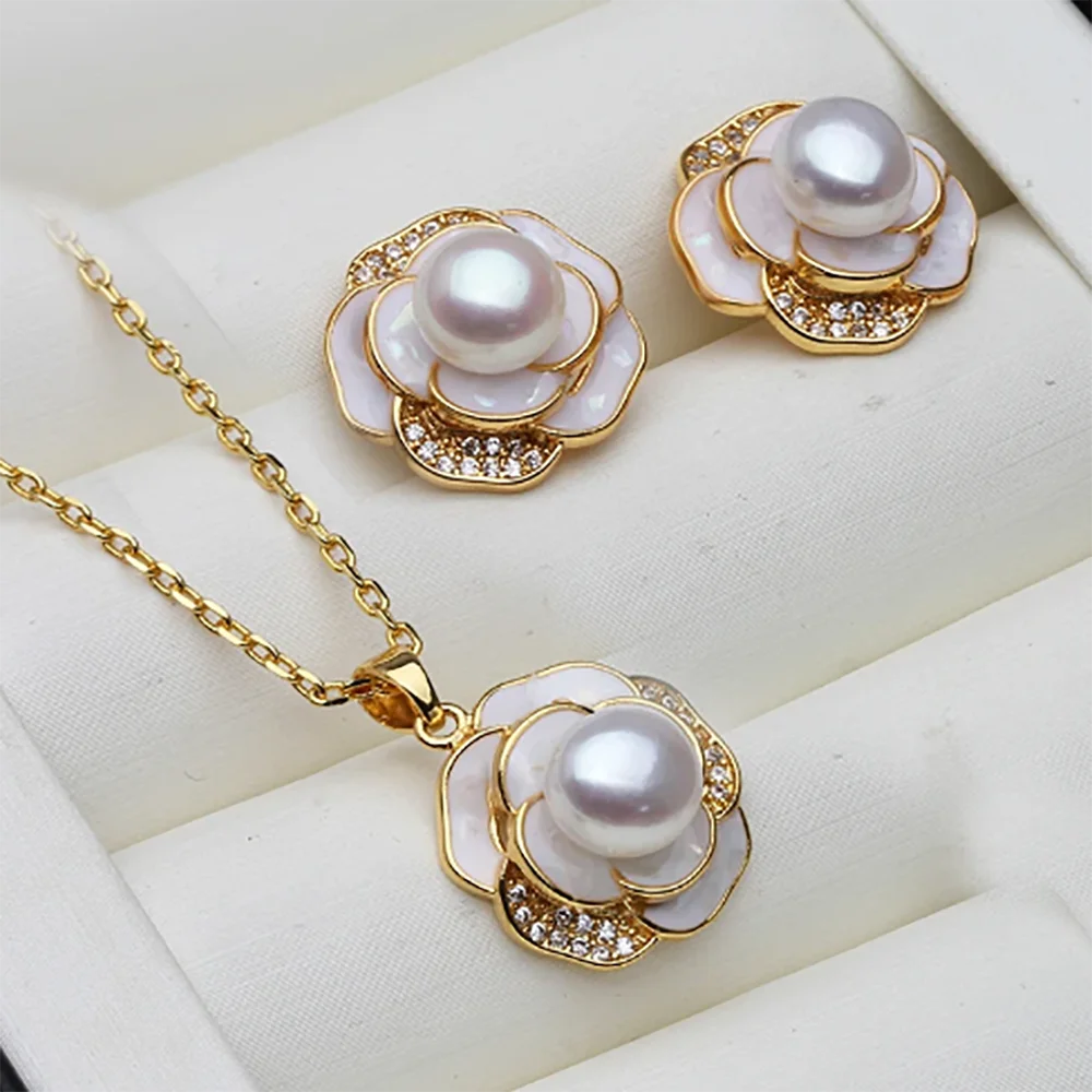 

Real Natural Pearl Necklace And Earrings Set For Women,Cute Freshwater Pearl Set