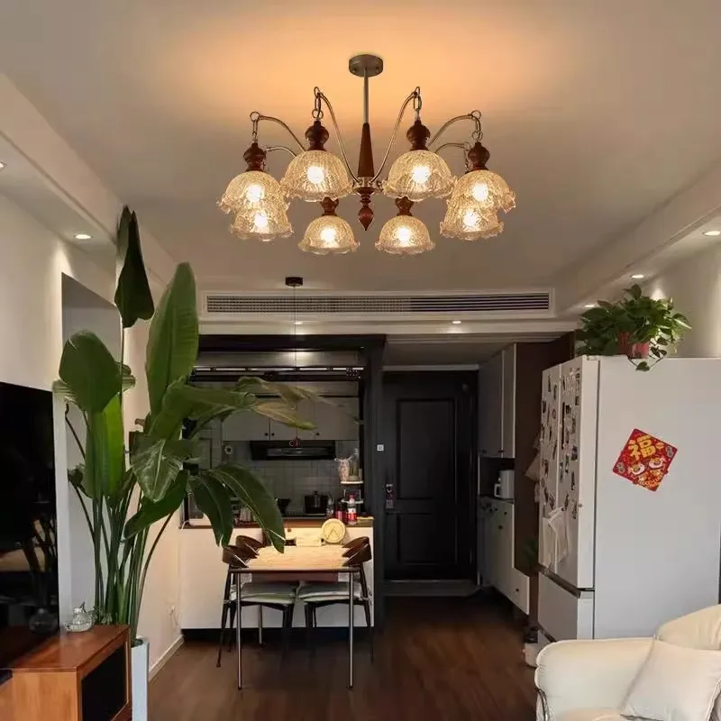 Lámpara de nogal retro francesa, crack de hielo, viento del sudeste, candelabro