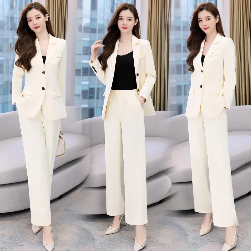 Fashion Casual Pants Suit the New Korean Pop Lapel Loose Pants Blouse Professional Suit Two-piece Women Elegant Set