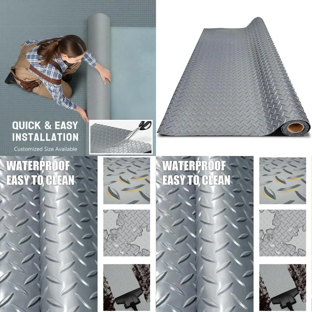 

Thickened PVC Garage Floor Mat, Heavy-Duty Waterproof Non-Slip Protector for Cars, Trailers, SUVs, Basements, Gyms (Grey) - 1ft
