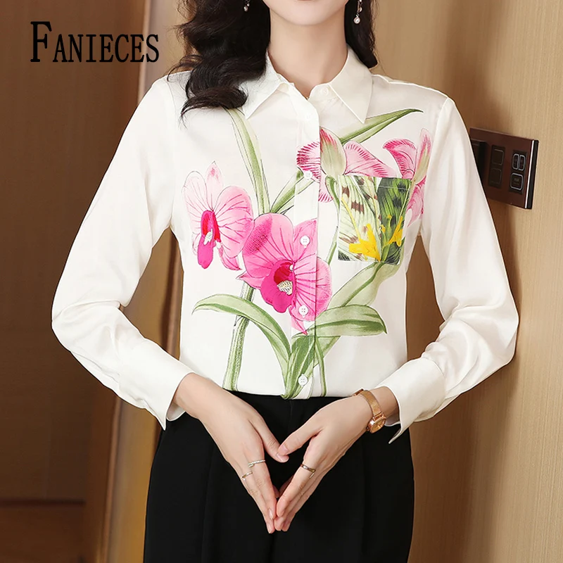 

FANIECES قمصان وبلوزات camisas Printing Button shirts blouses Long Sleeve Summer Autumn Women's Clothing Loose Casual Shirts