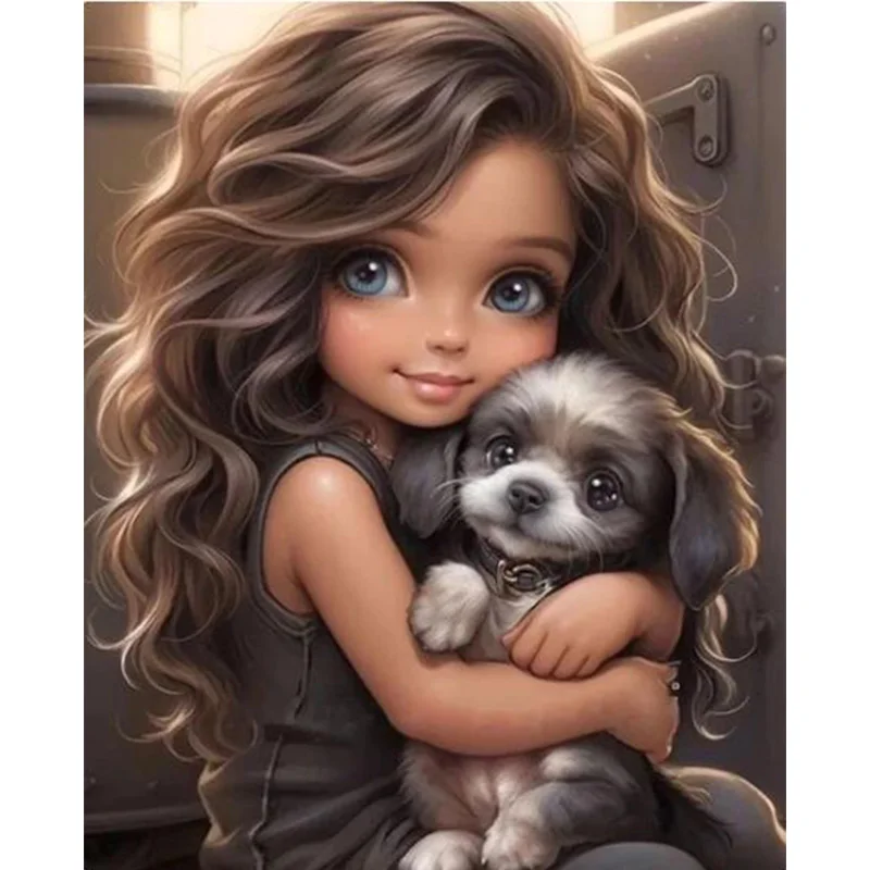 

AB Diamond cross stitch Cartoon Girls and puppies 5D DIY Diamond embroidery rhinestone painting Diamond Painting