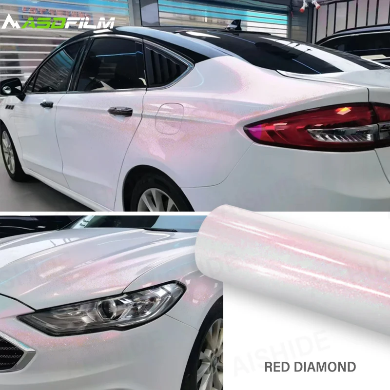

ASD TPU Transparent Colorful Diamond Glitter Red Scratch-Resistant 1.52*15M Iridescent Color-Shifting Car Protection PPF
