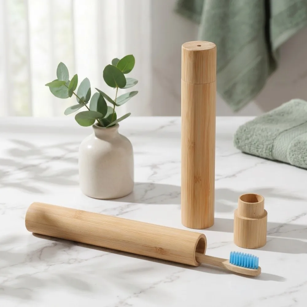 Compact Bamboo Toothbrush Holder Natural Portable Toothbrush Protect Box Reusable Tubular Toothbrush Storage Case Adult