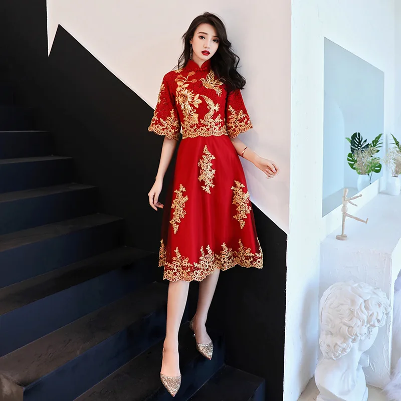 Chinese stijl bruid trouwjurk elegant borduurwerk tule vrouwen jurk avond feestjurk klassieke mandarijn kraag vestidos 3XL