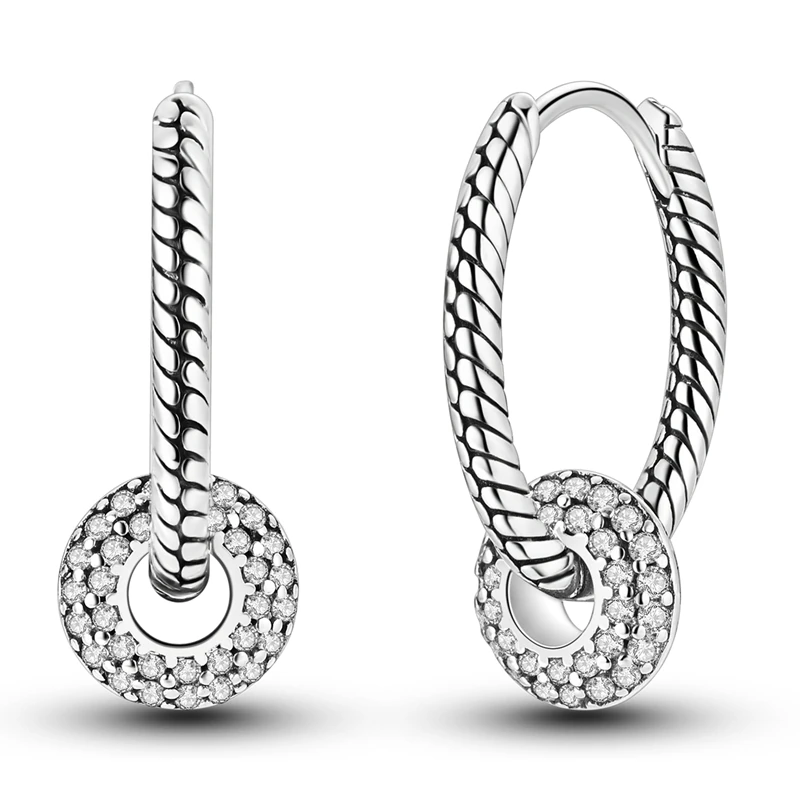 

925 Sterling Silver Earrings Women Sparkling Snake Pattern Round Drop Earring For Anniversary Wedding Jewelry Gifts