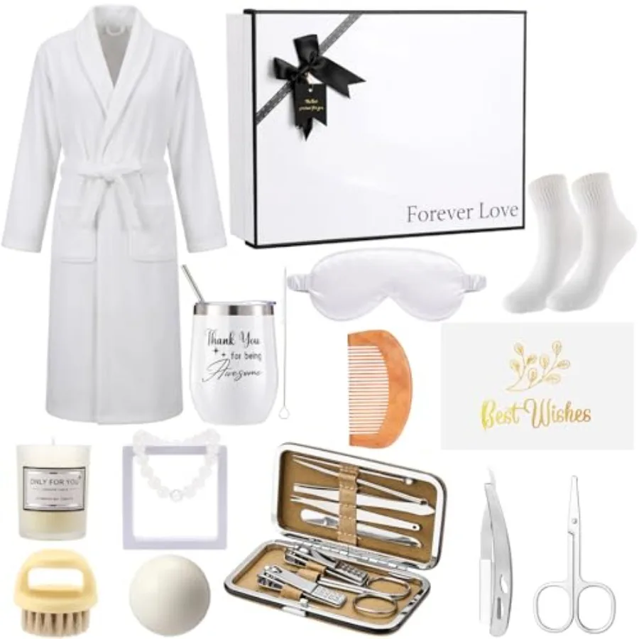15 Piezas de Regalos de Cumpleaños para Hombres, Set de Cuidado de Barba para Él, Ideas de Cestas de Regalo para Papá, Kit para Hombres, Vaso Térmico, Bata de Baño para el Día del Padre