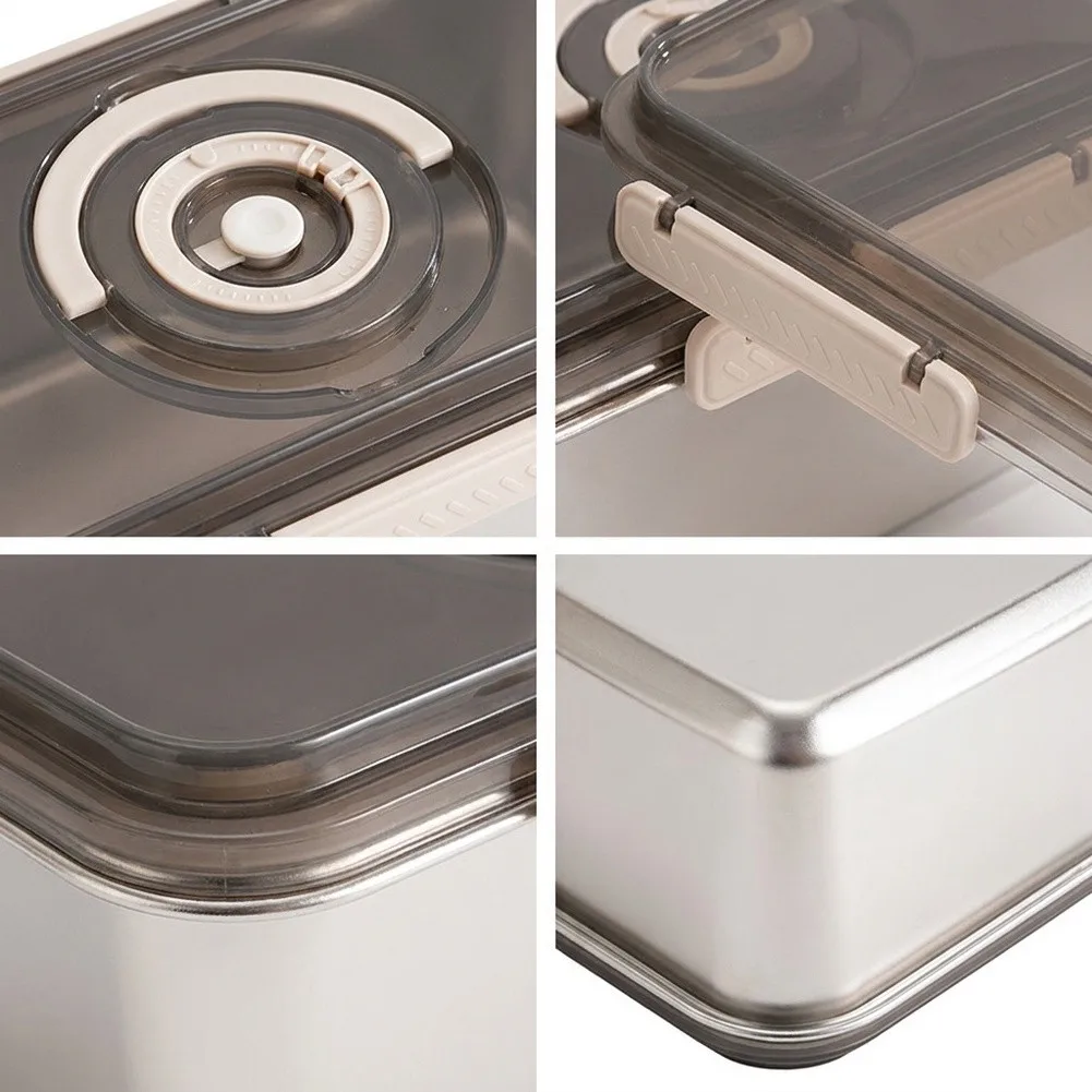 5.8L Food Storage Container Stainless Steel Bread Box With Airtight Seal/Date-Bento Box For Kitchen Office Work Accessories