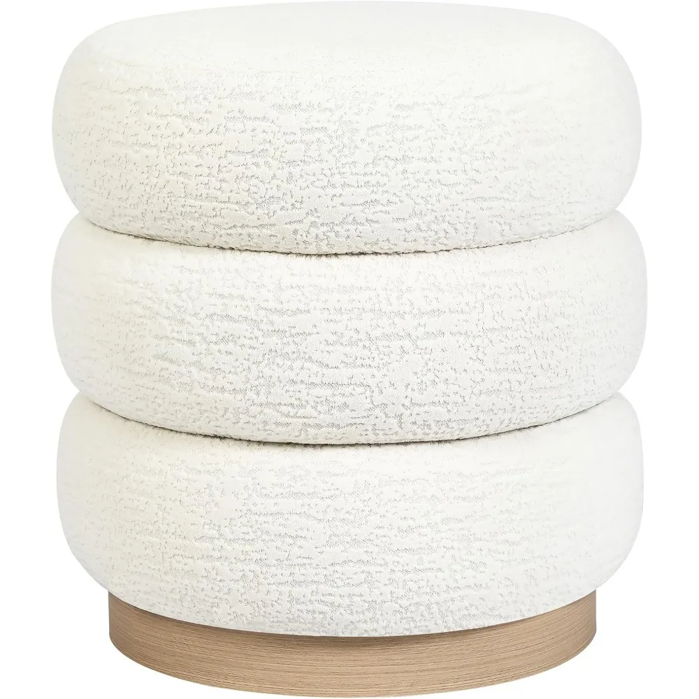 

Round Ottoman Foot Rest, Modern 3D Velvet Vanity Stool with Wood Base, White Foot Stools Ottoman for Living Room, Bedroom,