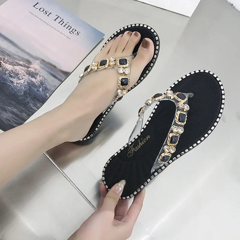 2023 Slippers Women Flip Flops 2024 Summer Slippers Sandals Wear Clip Toe Flip-flops Rhinestone Fashionable Ins Slippers