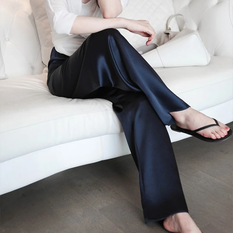 

New Fashion Satin Silk Wide Leg Dress Pants for Women Low Rise Baggy Pants Y2K Holiday Party Long Flowy Trousers Spring Summer