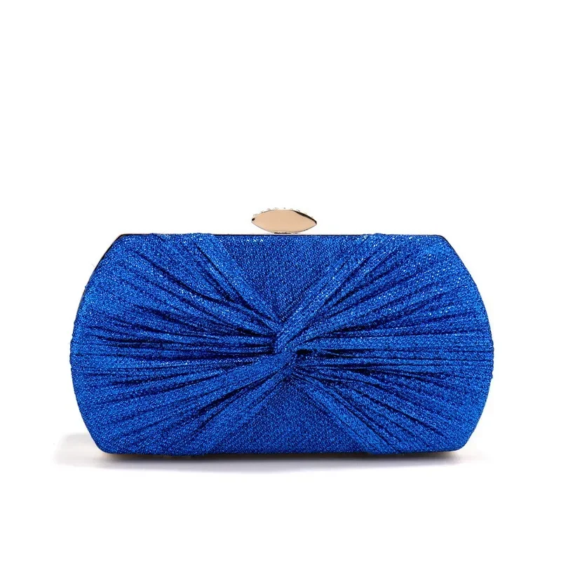 

Elegant Bowtie Clutch Bags Women's Fashion Party Pleated Evening Bags Royal Blue Exquisite Ruched Wedding Purse and Handbags