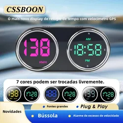 Carro hud head-up display gps velocímetro digital kmh mph interruptor gratuito relógio gps satélite para todos os veículos de energia plug and play