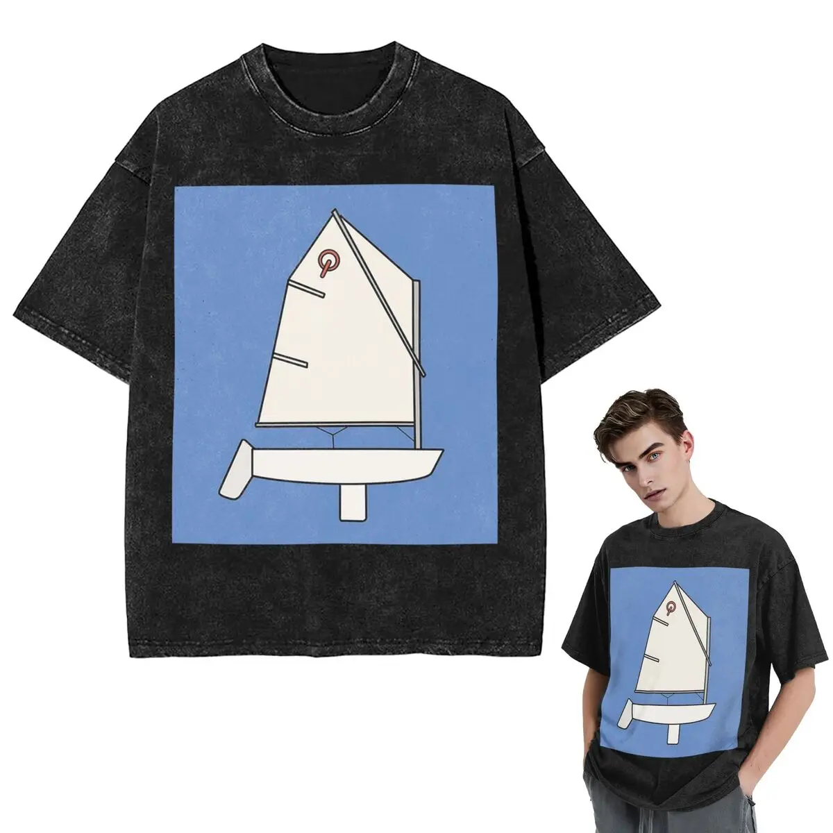 T-shirts Streetwear Optimist Sailboat, T-shirt délavé à manches courtes, T-shirt Hip Hop, hauts pour hommes et femmes