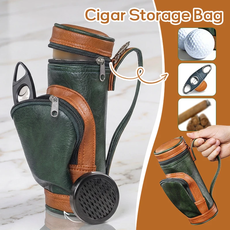 

Pu Leather Case for Cigars / Golf Balls Portable Travel Storage Box, Golf Bag Compatible, Zipper Closure, Premium Gift Box