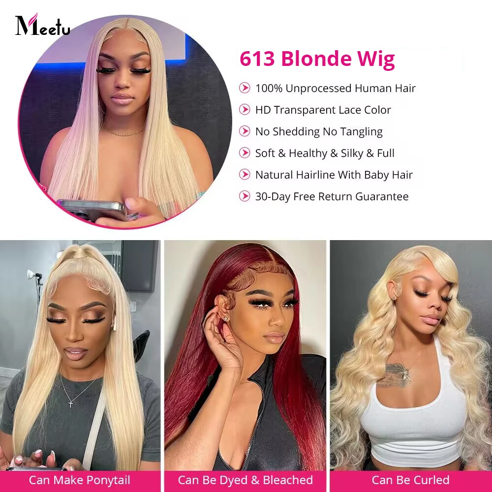 28 30 Inch  Blonde Lace Front Wig Human Hair 613 Lace Frontal Wig Bone Straight Human Hair Wig 13x4 13x6 Transparent Lace Wigs