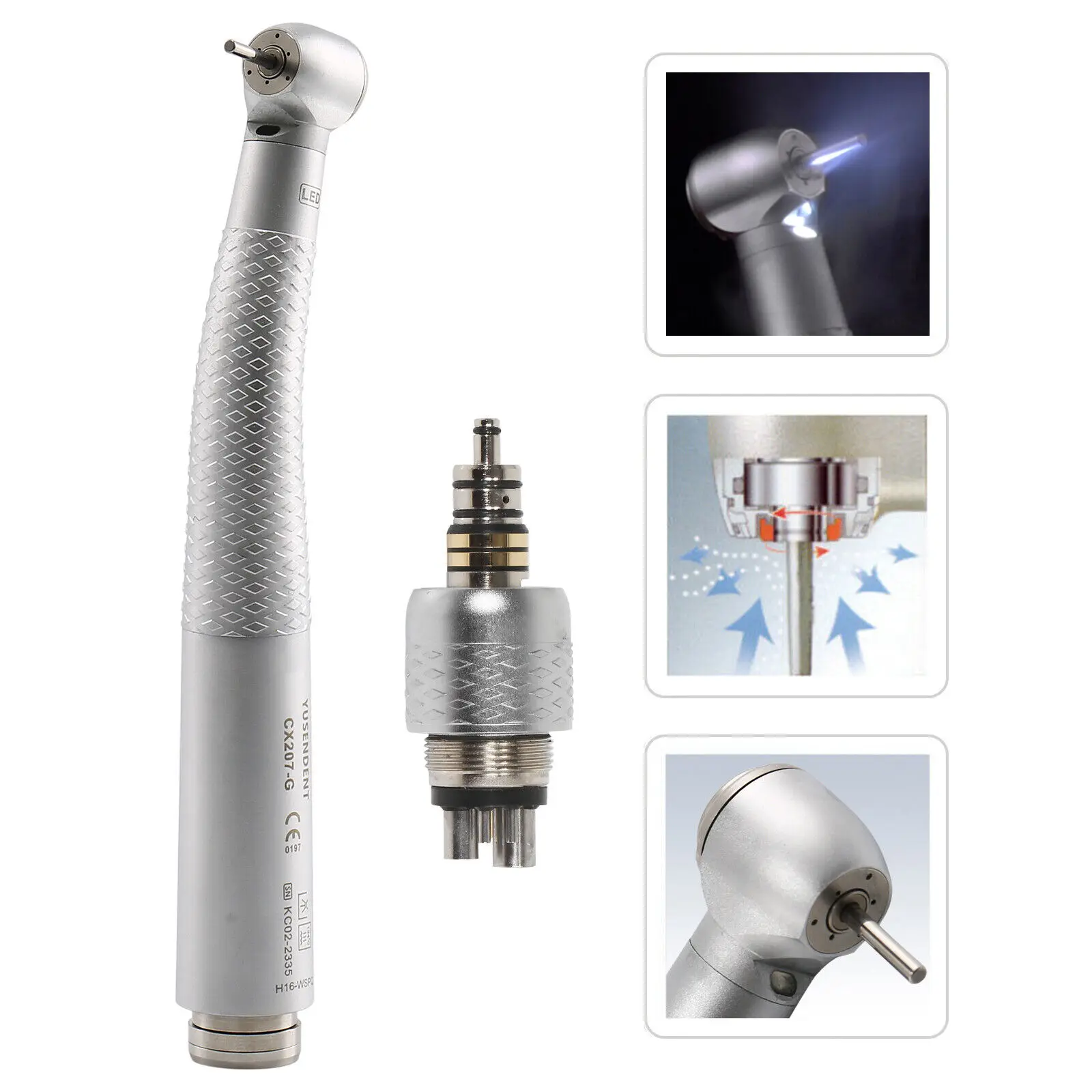 Dental LED Fiber Optic High Speed Turbine Push button Handpiece Fit W-H Quick Coupler 6Hole