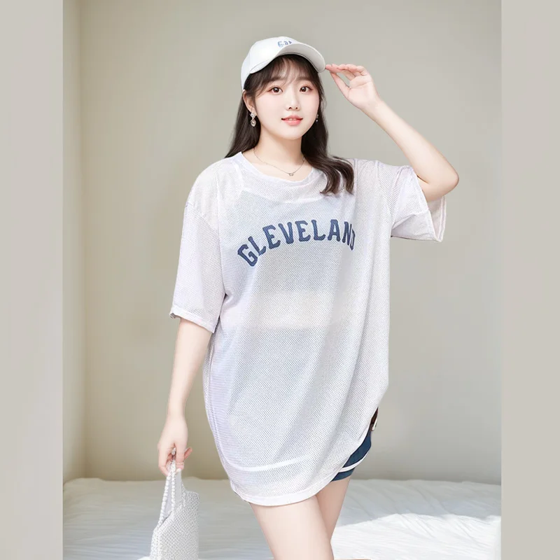 Plus Size Damen-Strandbekleidung, T-Shirt-Badeanzug, lockerer, separater Sonnenschutz, ideal für Damen in Übergröße über 60er Pou