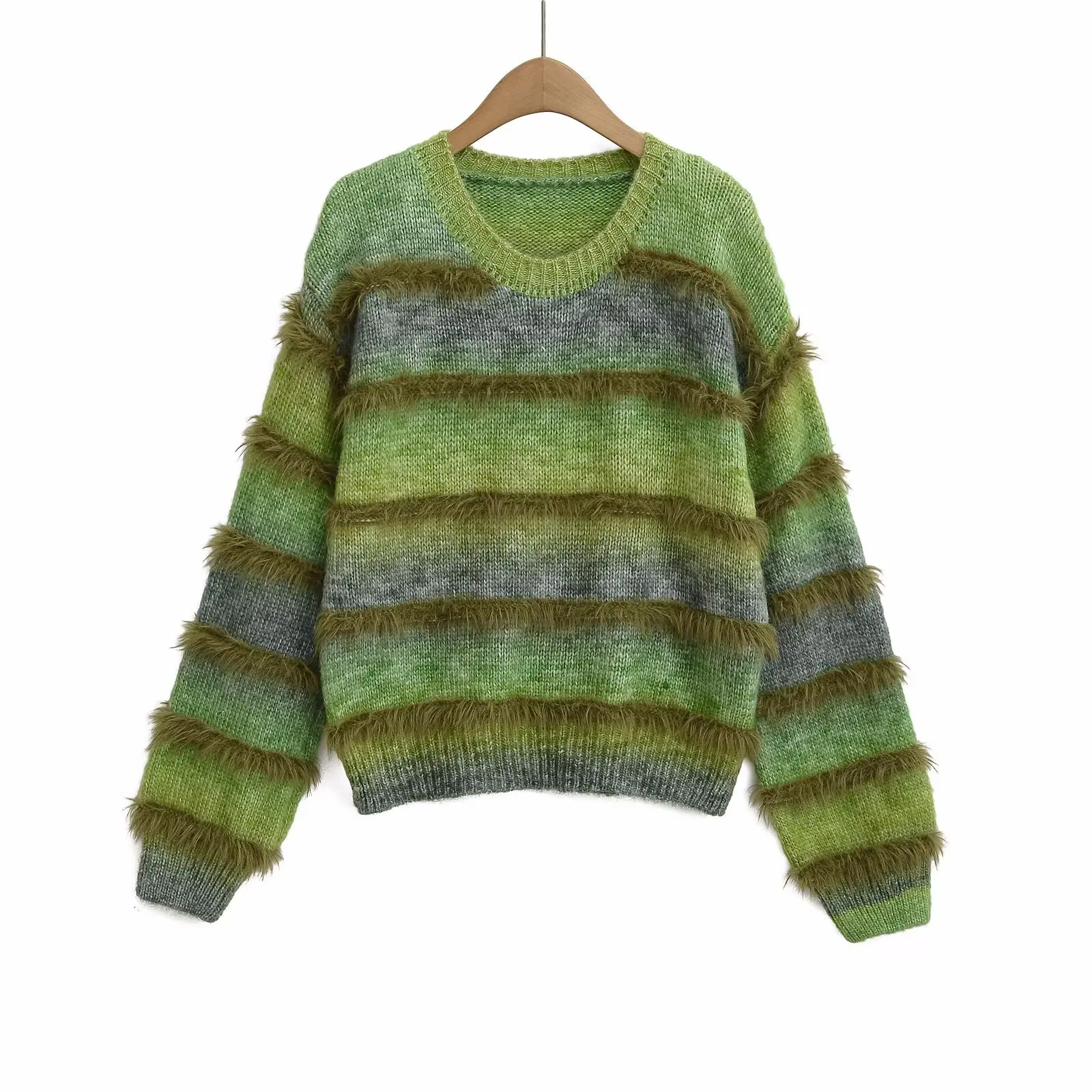 

UNIZERA Women's Sweater Fashion Stripe Splicing Loose Lazy Style Pullover Knitted Autumn New Sweater