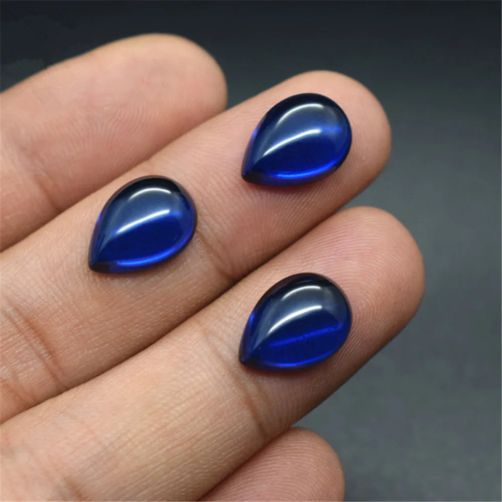 Pear Shaped Sapphire Smooth Polished Surface Teardrop Cut Sapphire Cabochon Flat Back Multiple Sizes to Choose