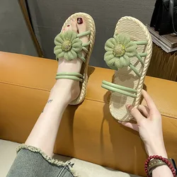 Nuevas sandalias bidireccionales de verano, zapatos informales versátiles con flores a la moda para mujer