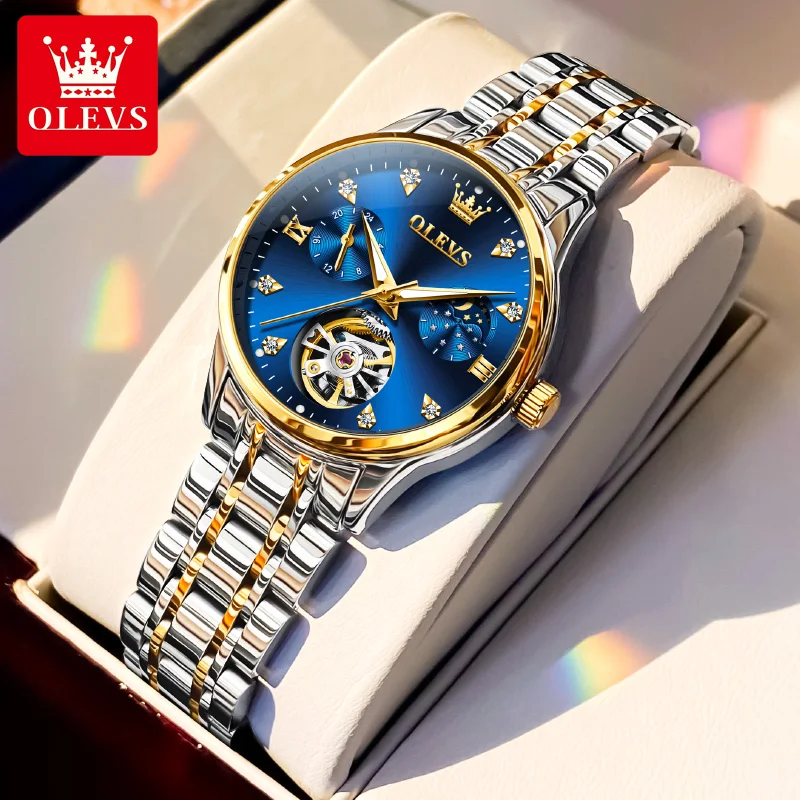 

OLEVS автоматические механические часы для женщин, водонепроницаемые светящиеся часы с фазами луны, оригинальные роскошные женские часы 6608