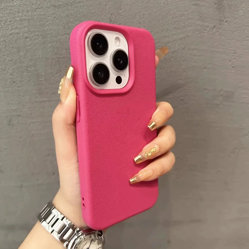 Luxury Leather Texture Silicone Soft Case For iPhone 16 15 14 13 12 11 Pro Max Plus Candy Color Matte Ultra Thin Cover Shell 16 - náhled 3