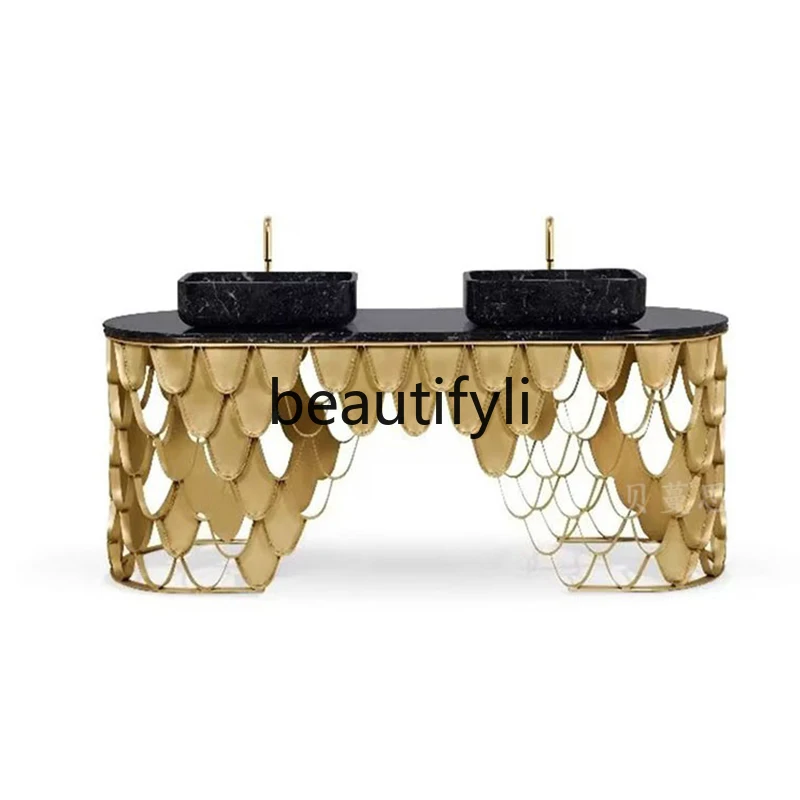 Portuguese stainless steel fish scale wash basin designer high-end villa bathroom washbasin household independent washbasin