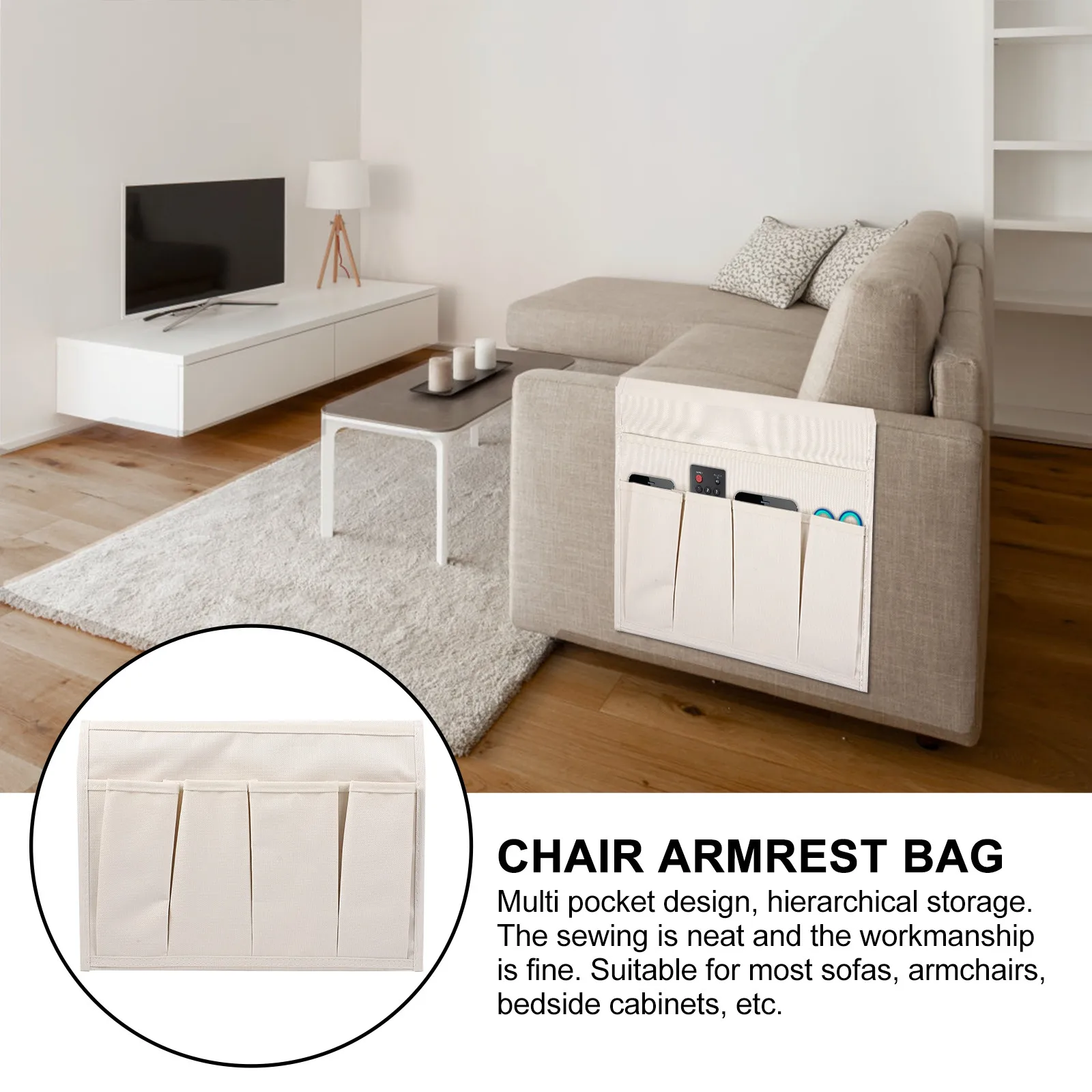 

1 шт. Подвесная сумка-органайзер для пультов ДУ из ткани Оксфорд, с несколькими карманами, для дивана, кресла, прикроватной тумбочки